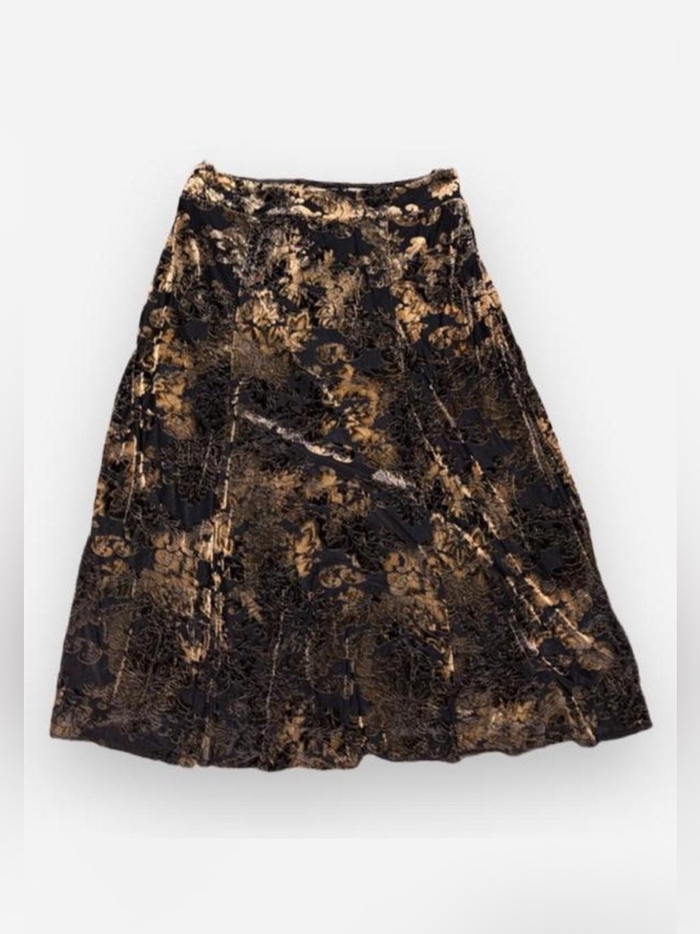 Vintage Jones New York Black and Gold Floral Velvet A-Line Skirt